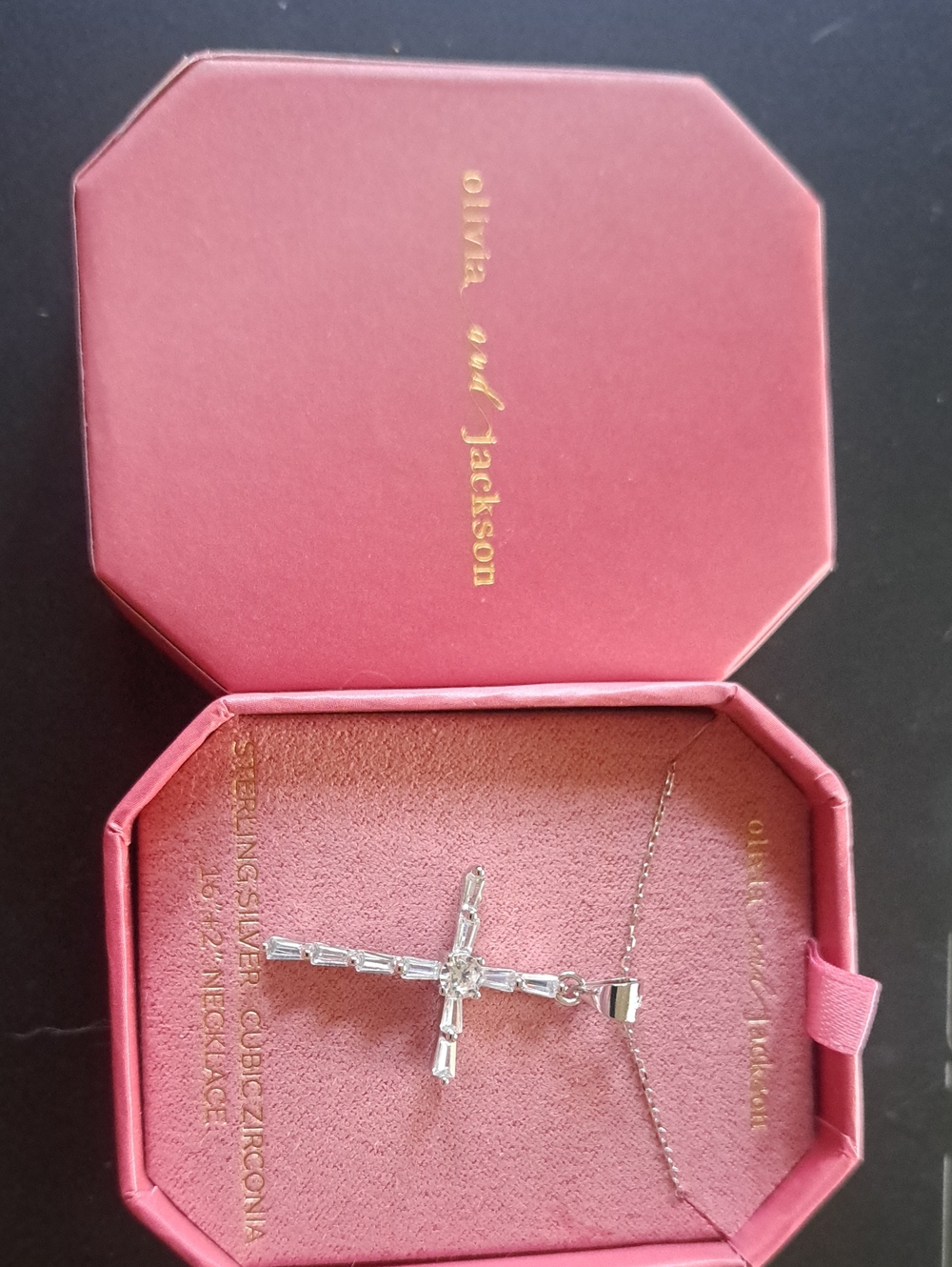 Olivia + Jackson  Sterling Silver Amd Cubic Zirconia Cross Necklace